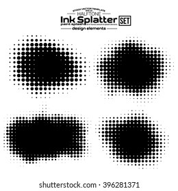Halftone dots background  set - Ink splash design element. Isolated vector template