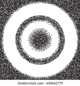 Halftone dots. Black dots on white background. Glitter spray. Circle