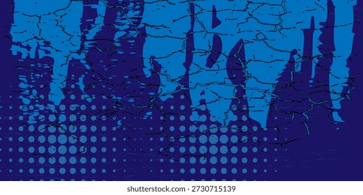 Fondo de textura grunge degradado de patrón de color azul y azul con puntos de semitono. Punto pop art cómic estilo deportivo Ilustración vectorial. grunge Vector puntos	
