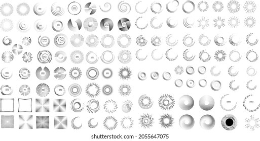Halftone dots in circle form. Big collection of concentric circles .round logo . vector dotted frame . Half tones design element. Mega set of circular dots .