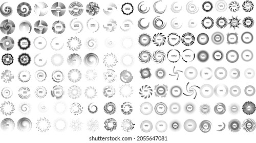 Halftone dots in circle form. Big collection of concentric circles .round logo . vector dotted frame . Half tones design element. Mega set of circular dots .
