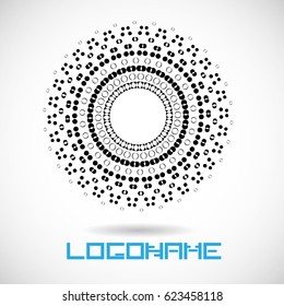 Halftone dots in circle form . Black round logo. Circular border . vector dotted frame . design element . Technology icon .