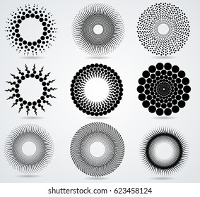 Halftone dots in circle form . Black round logo. Circular border . vector dotted frame . design element . Technology icon .