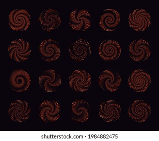 Halftone dots in circle form. Design spiral dots backdrop.