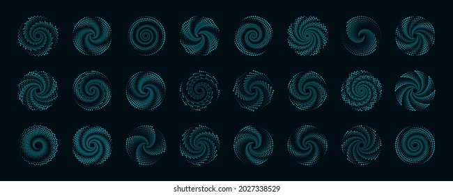 Halftone dots in circle form. Design spiral dots backdrop.