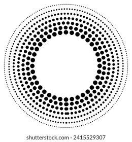 Halftone dots in circle form. Design elements with circular halftone dots. Round dotted frame. Circle dots