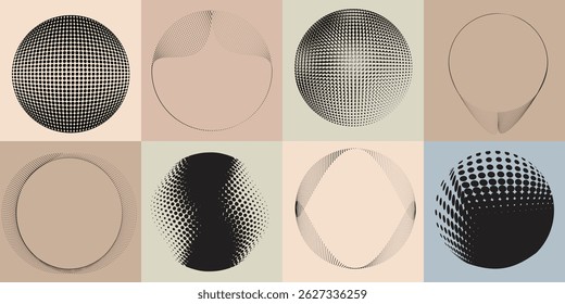 Halftone dots in Circle Form .Rotate rounded shape Vector Illustration .Rotating circles form a ring.Rotating design element . Various circle lines forming round frame . Abstract Geometric line art .
