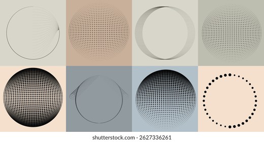 Halftone dots in Circle Form .Rotate rounded shape Vector Illustration .Rotating circles form a ring.Rotating design element . Various circle lines forming round frame . Abstract Geometric line art .
