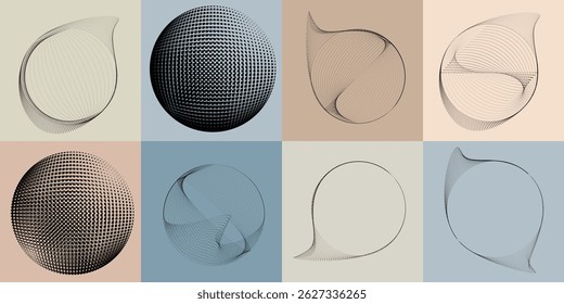 Halftone dots in Circle Form .Rotate rounded shape Vector Illustration .Rotating circles form a ring.Rotating design element . Various circle lines forming round frame . Abstract Geometric line art .
