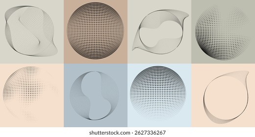 Halftone dots in Circle Form .Rotate rounded shape Vector Illustration .Rotating circles form a ring.Rotating design element . Various circle lines forming round frame . Abstract Geometric line art .
