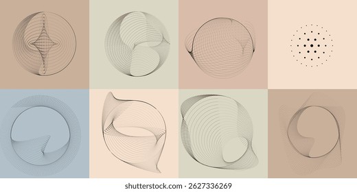 Halftone dots in Circle Form .Rotate rounded shape Vector Illustration .Rotating circles form a ring.Rotating design element . Various circle lines forming round frame . Abstract Geometric line art .
