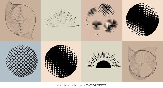 Halftone dots in Circle Form .Rotate rounded shape Vector Illustration .Rotating circles form a ring.Rotating design element . Various circle lines forming round frame . Abstract Geometric line art . 