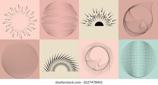 Halftone dots in Circle Form .Rotate rounded shape Vector Illustration .Rotating circles form a ring.Rotating design element . Various circle lines forming round frame . Abstract Geometric line art . 