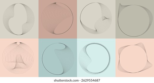 Halftone dots in Circle Form .Rotate rounded shape Vector Illustration .Rotating circles form a ring.Rotating design element . Various circle lines forming round frame . Abstract Geometric line art . 