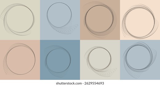 Halftone dots in Circle Form .Rotate rounded shape Vector Illustration .Rotating circles form a ring.Rotating design element . Various circle lines forming round frame . Abstract Geometric line art . 