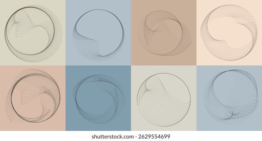 Halftone dots in Circle Form .Rotate rounded shape Vector Illustration .Rotating circles form a ring.Rotating design element . Various circle lines forming round frame . Abstract Geometric line art . 