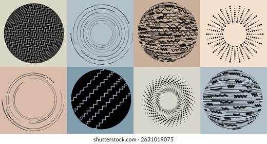 Halftone dots in Circle Form .Rotate rounded shape Vector Illustration .Rotating dots form a circle .Rotating design element . Various lines forming round shape . Abstract Geometric line art .
