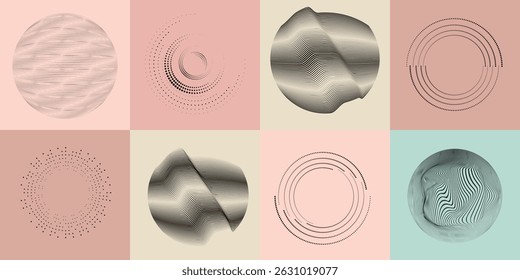 Halftone dots in Circle Form .Rotate rounded shape Vector Illustration .Rotating dots form a circle .Rotating design element . Various lines forming round shape . Abstract Geometric line art .
