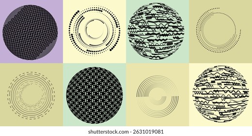 Halftone dots in Circle Form .Rotate rounded shape Vector Illustration .Rotating dots form a circle .Rotating design element . Various lines forming round shape . Abstract Geometric line art .
