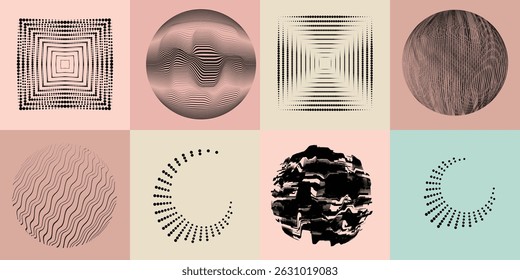 Halftone dots in Circle Form .Rotate rounded shape Vector Illustration .Rotating dots form a circle .Rotating design element . Various lines forming round shape . Abstract Geometric line art .
