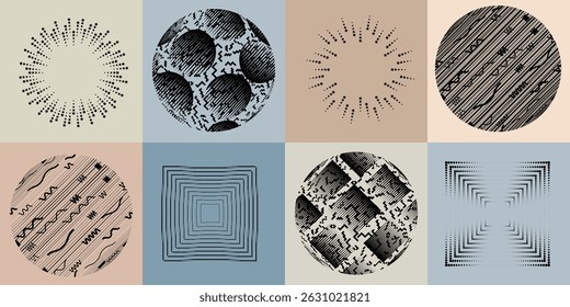 Halftone dots in Circle Form .Rotate rounded shape Vector Illustration .Rotating dots form a circle .Rotating design element . Various lines forming round shape . Abstract Geometric line art .
