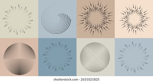 Halftone dots in Circle Form .Rotate rounded shape Vector Illustration .Rotating dots form a circle .Rotating design element . Various lines forming round shape . Abstract Geometric line art .
