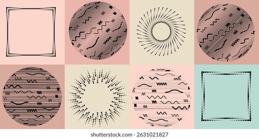 Halftone dots in Circle Form .Rotate rounded shape Vector Illustration .Rotating dots form a circle .Rotating design element . Various lines forming round shape . Abstract Geometric line art .
