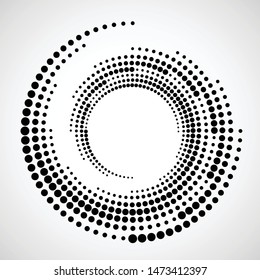 Halftone dots in circle form. round logo . vector dotted frame . Spiral design element