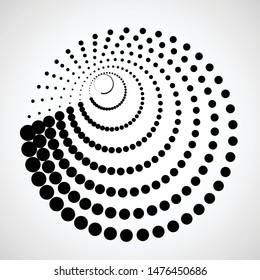 Halftone dots in circle form. round logo . vector dotted frame . Spiral design element
