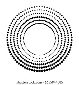 Halftone Punkte in Kreisform. Rundlogo . Vektorillustration gepunkteter Rahmen. Designelement
