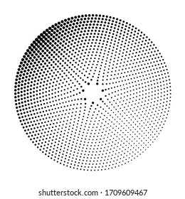 Halftone dots in circle form. Round logo or icon. Vector dotted frame as design element