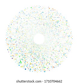 Halftone dots in circle form. Round logo or icon. Vector dotted frame as design element
