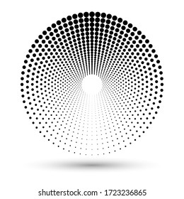 Halftone dots in circle form. Round logo or icon. Vector dotted illustration as design element