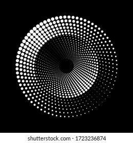 Halftone dots in circle form. Round logo or icon. Vector dotted illustration as design element