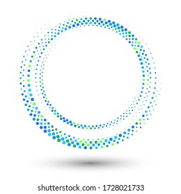 Halftone dots in circle form. Round logo or icon. Vector dotted frame as design element