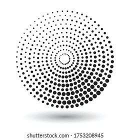 Pontos de meio-tom em forma de círculo. Arredondar logotipo ou ícone. Quadro pontilhado vetorial como elemento de design