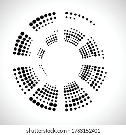 Los puntos de semitono en forma de círculo. logotipo redondo. cuadro de puntos vectoriales. elemento de diseño