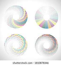 Los puntos de semitono en forma de círculo. logotipo redondo. cuadro de puntos vectoriales. elemento de diseño