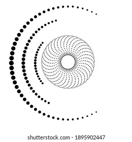 Los puntos de semitono en forma de círculo. logotipo redondo. cuadro de puntos vectoriales. elemento de diseño