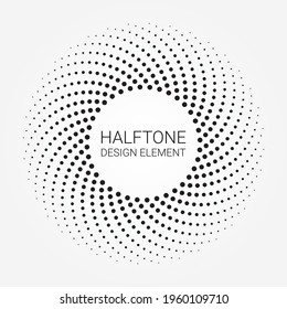 Halftone Punkte in Kreisform. Rund-halb-Logo. Vektorgepunktetes Rahmendesign. Abstrakter gepunkteter Hintergrund. 
Muster, Textur, Gegenstand von Punkten.
Design-Element.