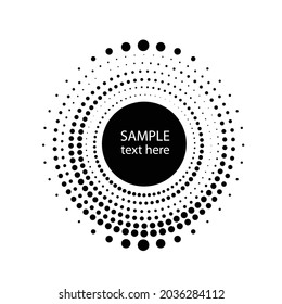Halftone dots in circle form. round logo . vector dotted frame . Sun design element
