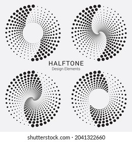 Halftone Punkte in Kreisform. Rund gepunktetes Logo-Set. Vektorgepunkteter Rahmen. Design-Element für verschiedene Zwecke.