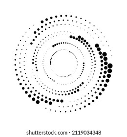 Halftone dots in circle form. Round logo or icon. Vector dotted illustration as design element