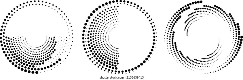Halftone Punkte in Kreisform. Rundlogo . Vektor gepunkteter Rahmen. Designelement
