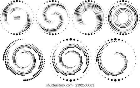 Los puntos de semitono en forma de círculo. logotipo redondo. cuadro de puntos vectoriales. elemento de diseño