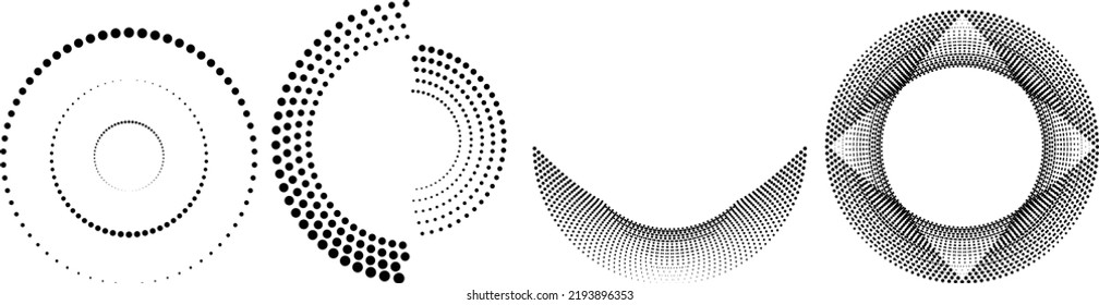 Los puntos de semitono en forma de círculo. logotipo redondo. cuadro de puntos vectoriales. elemento de diseño