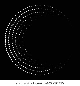 Puntos de semitonos en forma de círculo, Borde redondo usando puntos de círculos de semitonos, Puntos de círculos aislados en el fondo negro