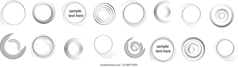 Puntos semitonos en forma de círculo. logotipo redondo. marco punteado de Vector . Elemento de diseño de tonos medios
