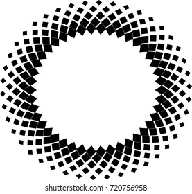 Halftone dots in circle form. round logo . vector dotted frame . design element with tiny triangles