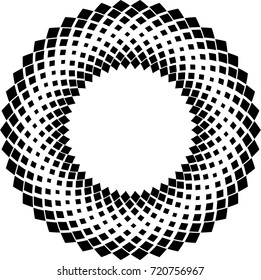 Halftone dots in circle form. round logo . vector dotted frame . design element with tiny triangles